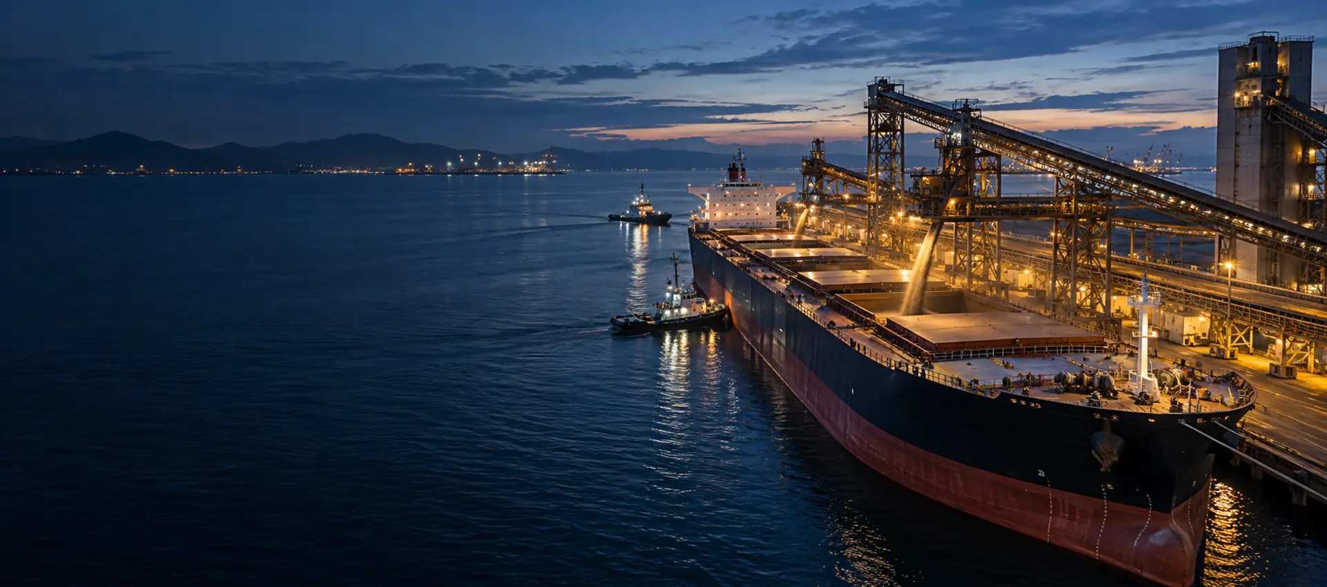 Bulk carrier loading at an international commodity terminal