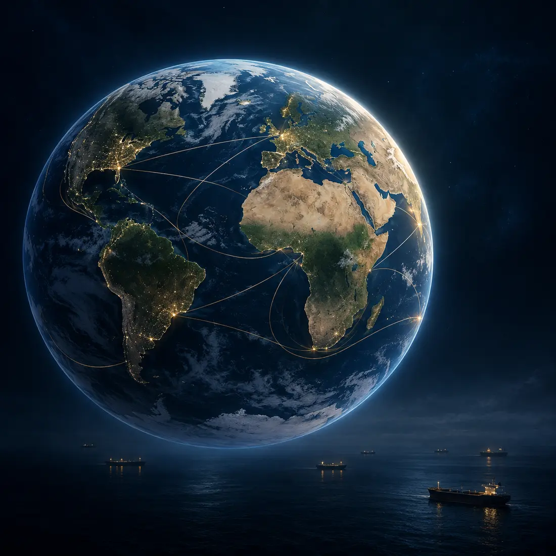 Conceptual global maritime commodity trade network